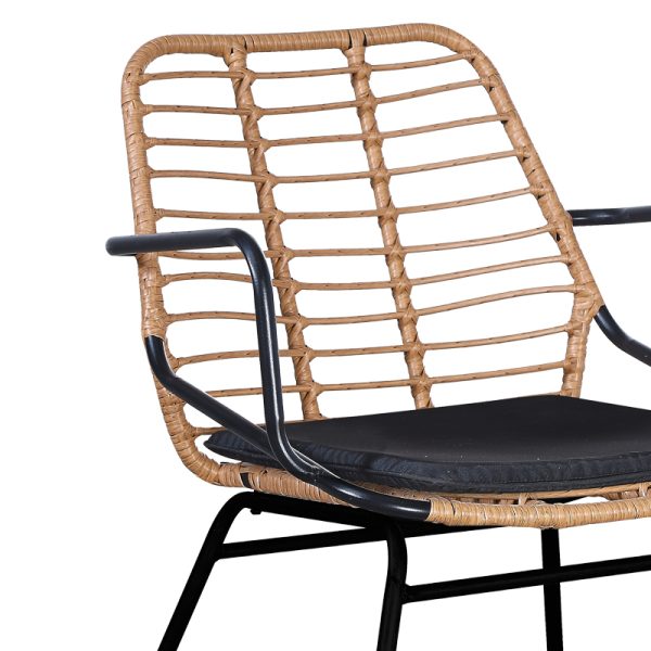 286 000008 2 3 Garden armchair Naoki pakoworld with cushion pe natural-metal black leg 58x63x81cmOutdoor furniture > Garden armchairs