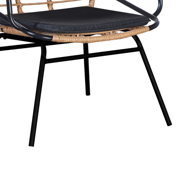 286 000008 3 3 Garden armchair Naoki pakoworld with cushion pe natural-metal black leg 58x63x81cmOutdoor furniture > Garden armchairs