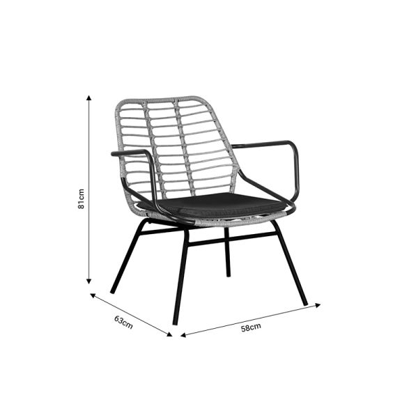 286 000008 4 3 Garden armchair Naoki pakoworld with cushion pe natural-metal black leg 58x63x81cmOutdoor furniture > Garden armchairs