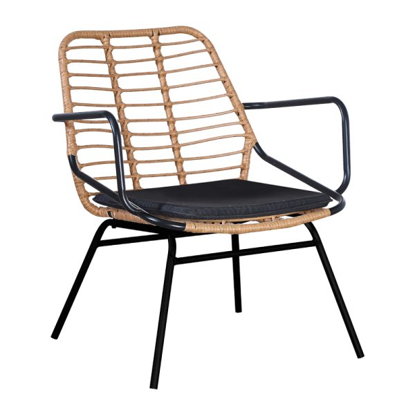 286 000008 6 Garden armchair Naoki pakoworld with cushion pe natural-metal black leg 58x63x81cmOutdoor furniture > Garden armchairs
