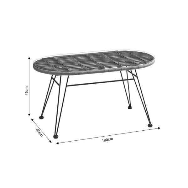 286 000009 4 4 Τable Naoki pakoworld metal black-pe natural-glass 100x45x46cmOutdoor furniture > Garden dining sets