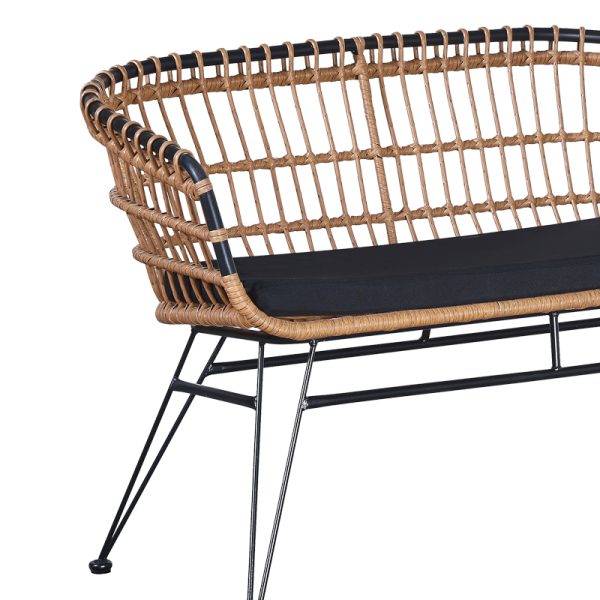 286 000012 2 4 Naoki pakoworld 2-seater sofa with pe cushion natural-metal black 120x62x79cmOutdoor furniture > Garden benches