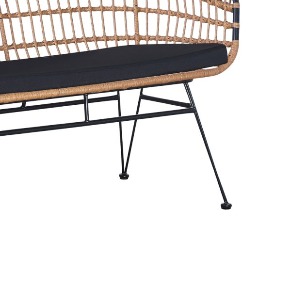 286 000012 3 4 Naoki pakoworld 2-seater sofa with pe cushion natural-metal black 120x62x79cmOutdoor furniture > Garden benches
