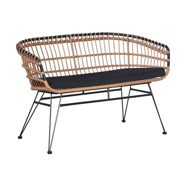 286 000012 7 Naoki pakoworld 2-seater sofa with pe cushion natural-metal black 120x62x79cmOutdoor furniture > Garden benches