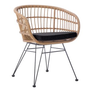 286 000016 1 Naoki pakoworld armchair with cushion pe rattan in natural shade and black metal legs 63x61x79cmOutdoor furniture > Garden armchairs