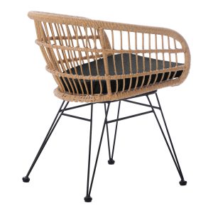 286 000016 2 1 Naoki pakoworld armchair with cushion pe rattan in natural shade and black metal legs 63x61x79cmOutdoor furniture > Garden armchairs