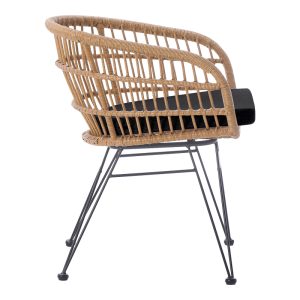 286 000016 3 1 Naoki pakoworld armchair with cushion pe rattan in natural shade and black metal legs 63x61x79cmOutdoor furniture > Garden armchairs
