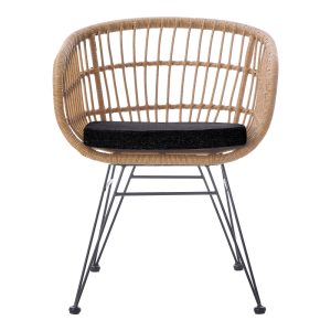 286 000016 4 1 Naoki pakoworld armchair with cushion pe rattan in natural shade and black metal legs 63x61x79cmOutdoor furniture > Garden armchairs