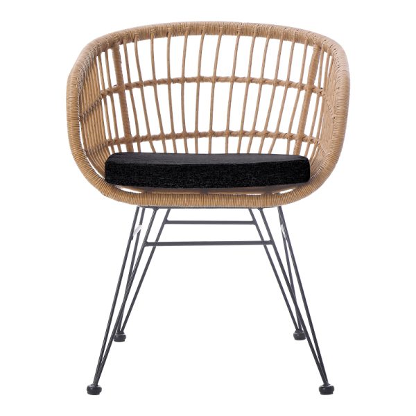 286 000016 4 1 Naoki pakoworld armchair with cushion pe rattan in natural shade and black metal legs 63x61x79cmOutdoor furniture > Garden armchairs