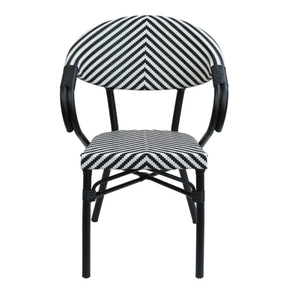 289 000014 2 3 Armchair Isaia pakoworld stack black aluminum-black and white textilene 57x57x83cmOutdoor furniture > Garden armchairs