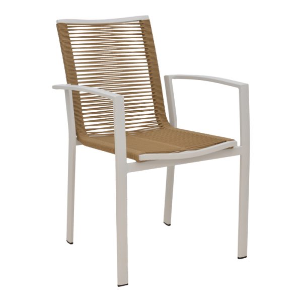 289 000017 10 Jonian pakoworld stackable white aluminum-textilene armchair in natural shade 57x63x83cmOutdoor furniture > Garden armchairs