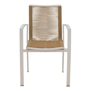 289 000017 3 7 Jonian pakoworld stackable white aluminum-textilene armchair in natural shade 57x63x83cmOutdoor furniture > Garden armchairs