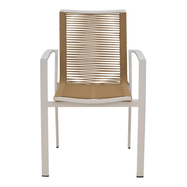 289 000017 3 7 Jonian pakoworld stackable white aluminum-textilene armchair in natural shade 57x63x83cmOutdoor furniture > Garden armchairs