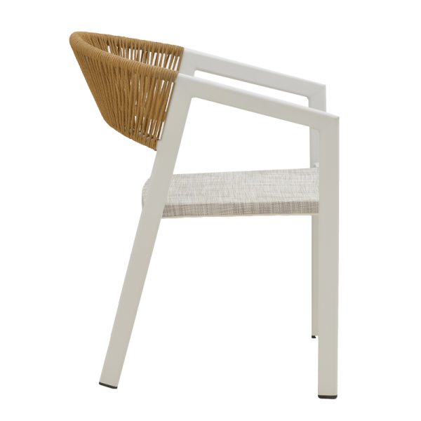 291 000005 2 2 Aluminum armchair Glisten pakoworld stackable white frame-textilene natural rattan 56x62x77cmOutdoor furniture > Garden armchairs