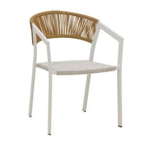 291 000005 5 Aluminum armchair Glisten pakoworld stackable white frame-textilene natural rattan 56x62x77cmOutdoor furniture > Garden armchairs