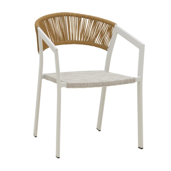 291 000005 5 Aluminum armchair Glisten pakoworld stackable white frame-textilene natural rattan 56x62x77cmOutdoor furniture > Garden armchairs