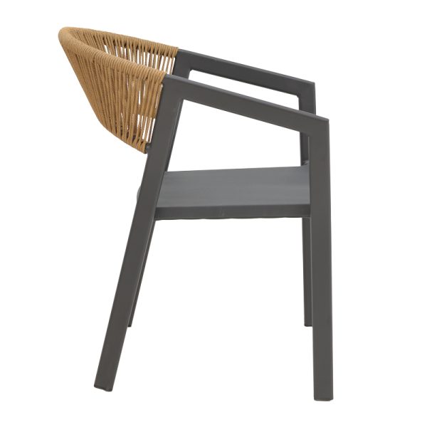 291 000006 2 2 Aluminum armchair Glisten pakoworld stackable anthracite frame-textilene natural rattan 56x62x77cmOutdoor furniture > Garden armchairs