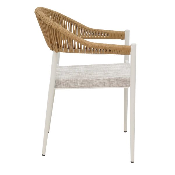 291 000008 2 5 Elation aluminum armchair pakoworld stackable white frame-textilene natural rattan 56x52x76cmOutdoor furniture > Garden armchairs