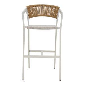 291 000015 3 4 Aluminum bar stool Phoenix pakoworld stackable white frame-textilene natural rattan 53x58x103cmOutdoor furniture > Stools bar