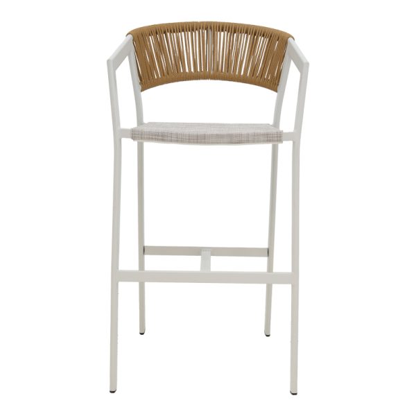 291 000015 3 4 Aluminum bar stool Phoenix pakoworld stackable white frame-textilene natural rattan 53x58x103cmOutdoor furniture > Stools bar
