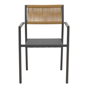 291 000018 3 3 Aluminum armchair Savor pakoworld stackable anthracite frame-textilene natural rattan 55x58x83cmOutdoor furniture > Garden armchairs