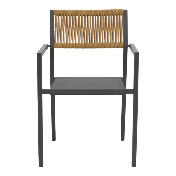 291 000018 3 3 Aluminum armchair Savor pakoworld stackable anthracite frame-textilene natural rattan 55x58x83cmOutdoor furniture > Garden armchairs