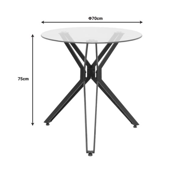 292 000066 3 3 Table Dezous pakoworld glass-black metal legs D70x75cmIndoor furniture > Dining Tables