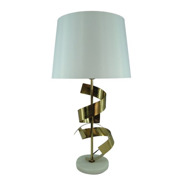 300 000017 3 Table lamp Lighted Inart E27 gold metal-white fabric D35x70cmSPRING OFFERS
