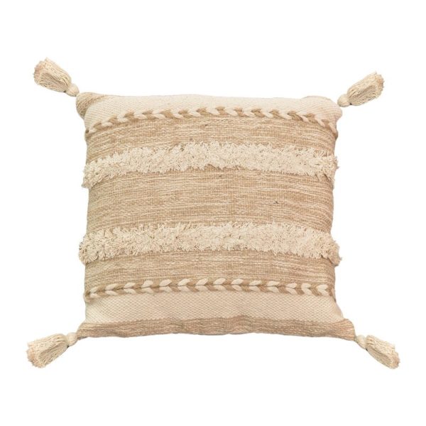302 000005 12 Cushion Rozi Inart beige fabric 45x45x2.5cmBOHO CHIC > Decoratives