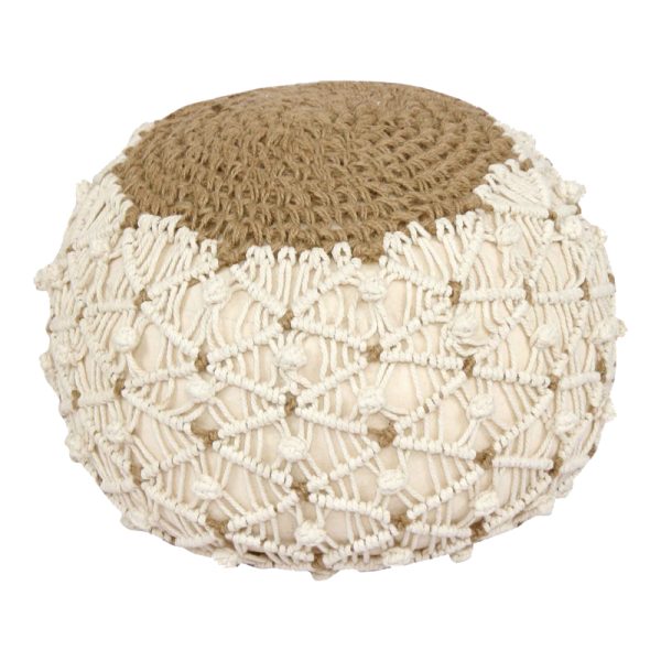 302 000031 4 Boha Inart jute stool-pouf in natural and white shade D40x30cmBOHO CHIC > Stools