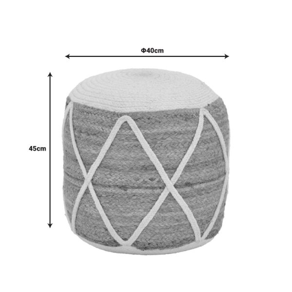 302 000038 2 8 Maroc Inart jute stool-pouf in natural and white shade D40x45cmBOHO CHIC > Stools