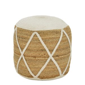 302 000038 9 Maroc Inart jute stool-pouf in natural and white shade D40x45cmBOHO CHIC > Stools