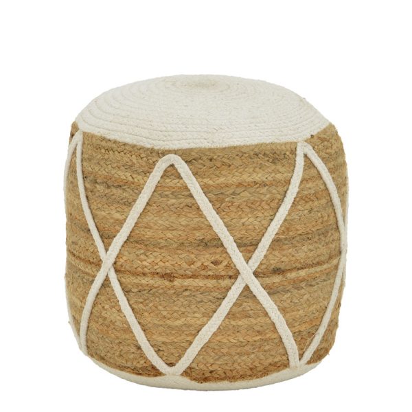 302 000038 9 Maroc Inart jute stool-pouf in natural and white shade D40x45cmBOHO CHIC > Stools