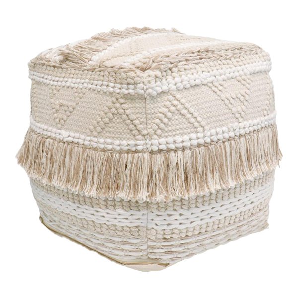 302 000045 6 Scauni Inart cotton pouf in white-beige shade 50x50x50cmBOHO CHIC > Stools
