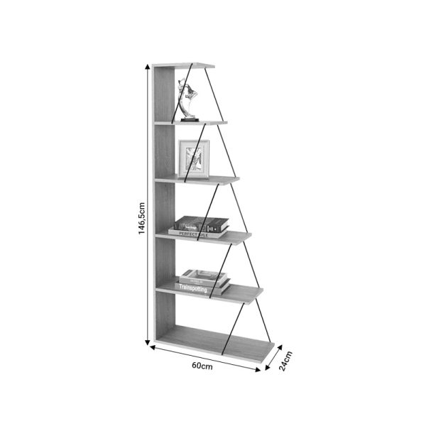304 000006 3 8 Bookcase Tars pakoworld grey-black 60x24x146.5cmSPRING OFFERS