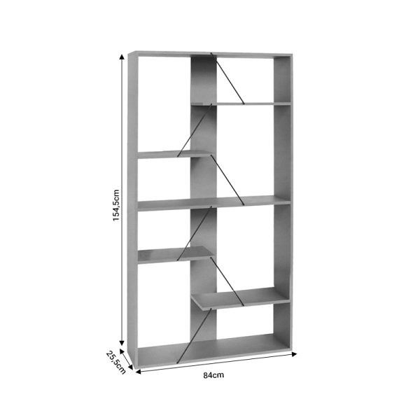 304 000010 3 2 Bookcase Tars pakoworld grey-black 84x25.5x154.5cmSPRING OFFERS