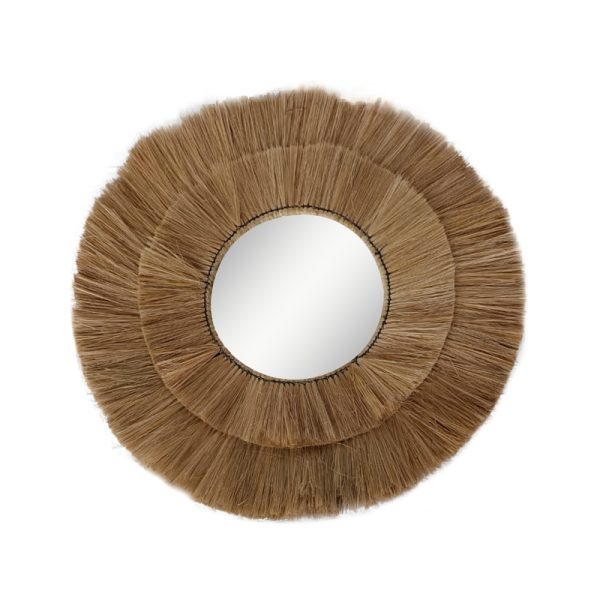309 000015 2 Mirror Lopo Inart natural grass D100x4cmBOHO CHIC > Decoratives