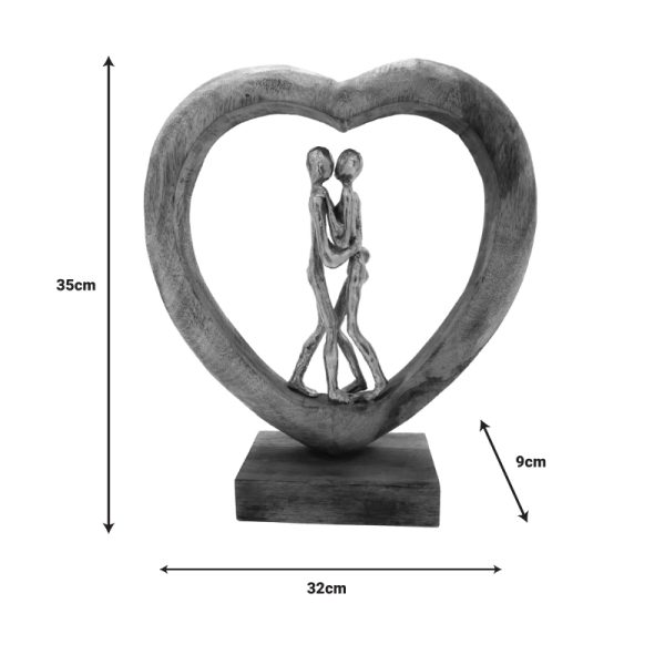 312 000018 4 2 Table decoration heart Vrame Inart natural mango wood-aluminum 32x9x35cmSPRING OFFERS