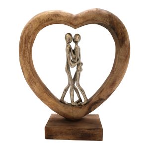 312 000018 5 Table decoration heart Vrame Inart natural mango wood-aluminum 32x9x35cmSPRING OFFERS