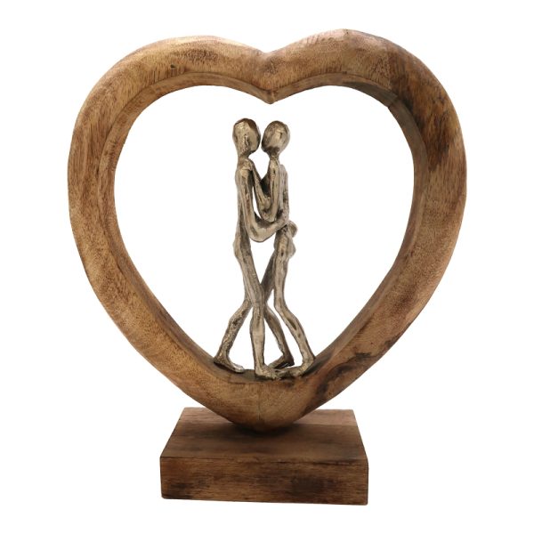 312 000018 5 Table decoration heart Vrame Inart natural mango wood-aluminum 32x9x35cmSPRING OFFERS