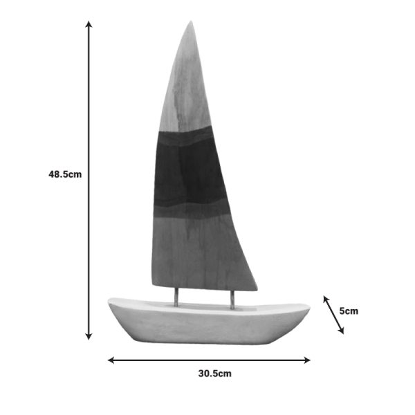 312 000048 2 7 Table decoration ship Elize Inart white-grey-blue mango wood-iron 30.5x5x48.5cmSPRING OFFERS