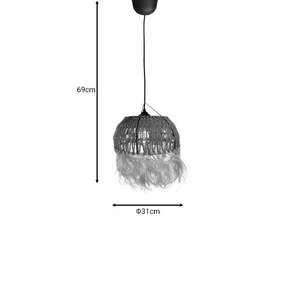 313 000037 2 2 Bowler Inart natural wicker ceiling light D31x69cmBOHO CHIC > Luminaries
