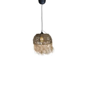 313 000037 3 Bowler Inart natural wicker ceiling light D31x69cmBOHO CHIC > Luminaries