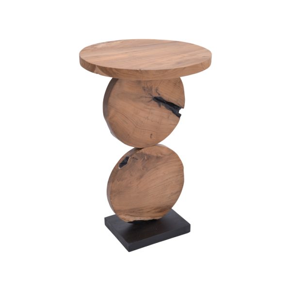 315 000011 8 Tiky Inart side table natural-black solid teak wood D42x46cmBOHO CHIC > Coffee Tables