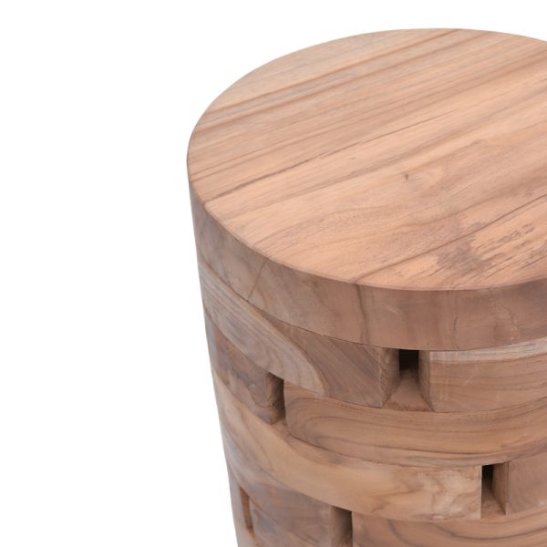 315 000017 2 2 Shard Inart stool natural solid teak wood D35x45cmBOHO CHIC > Stools