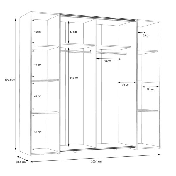 318 000003 4 2 Wardrobe Bekerk pakoworld black-oak melamine 200x61.5x190.5cmIndoor furniture > Wardrobes