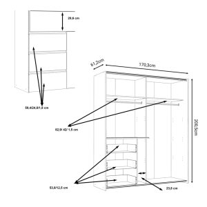 318 000009 4 3 2-door ardrobe Gotion pakoworld white melamine 170.5x61x200,5cmIndoor furniture > Wardrobes