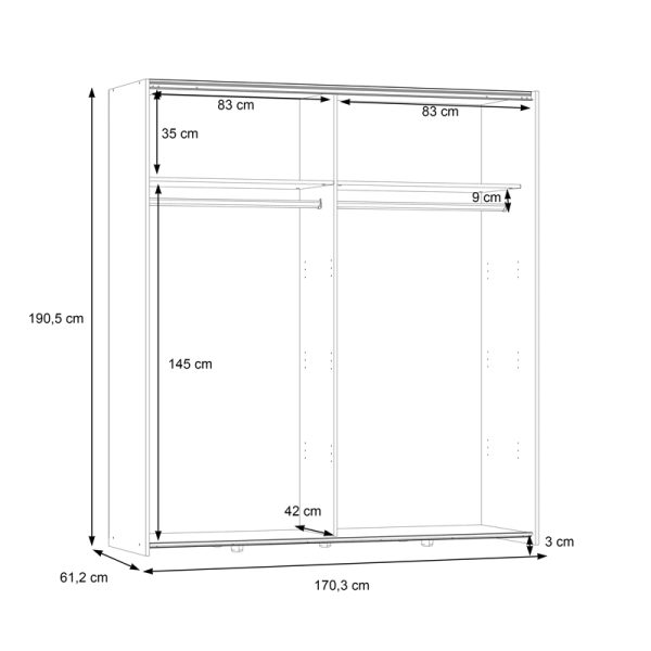 318 000019 2 5 Wardrobe Noez pakoworld 2 doors with shelves sonoma melamine 170.5x61x190.5cmIndoor furniture > Wardrobes