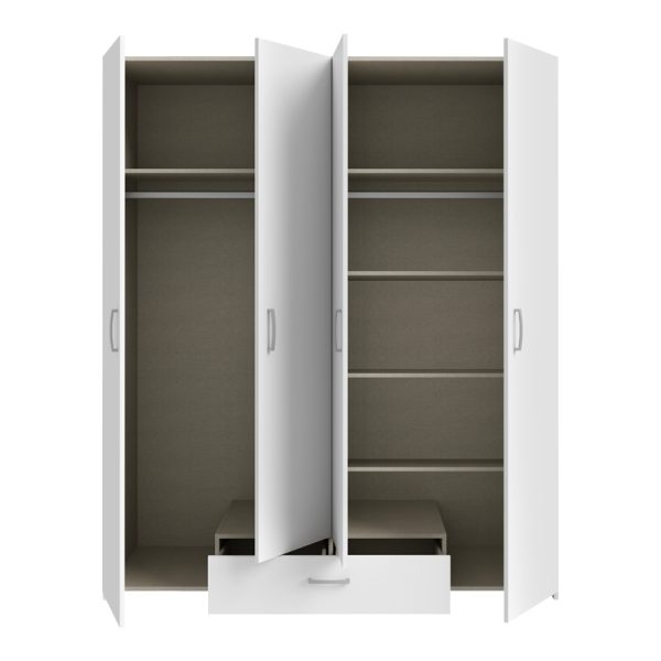 318 000033 2 3 Openable four-leaf wardrobe Generiale pakoworld melamine white with 3 grey shelves 159x54.5x190.5cmIndoor furniture > Wardrobes