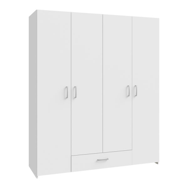 318 000033 6 Openable four-leaf wardrobe Generiale pakoworld melamine white with 3 grey shelves 159x54.5x190.5cmIndoor furniture > Wardrobes